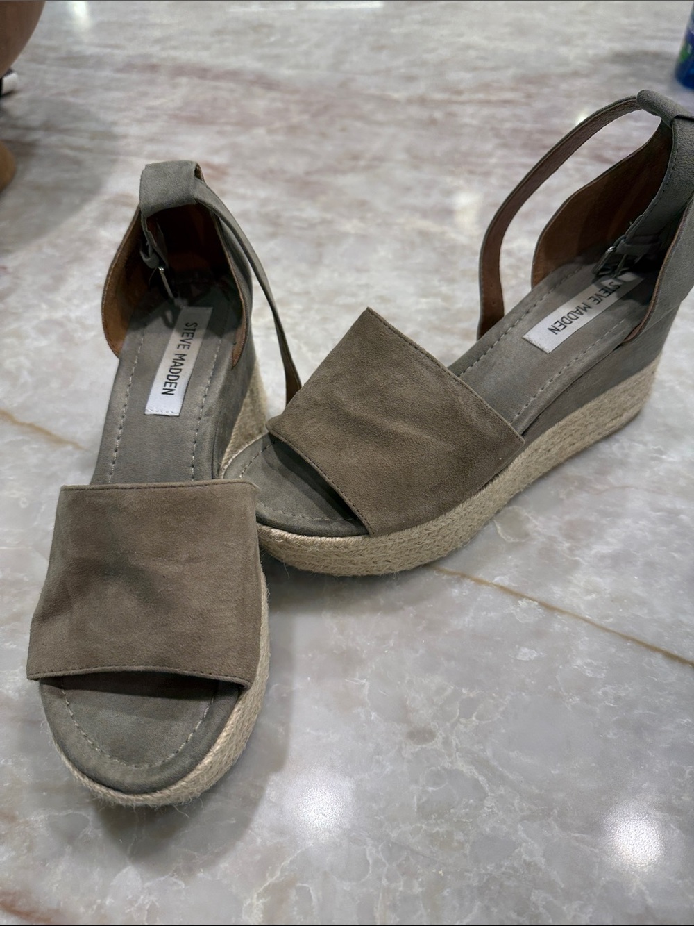 Steve Madden Taupe Suede Espadrille Wedge Sandals